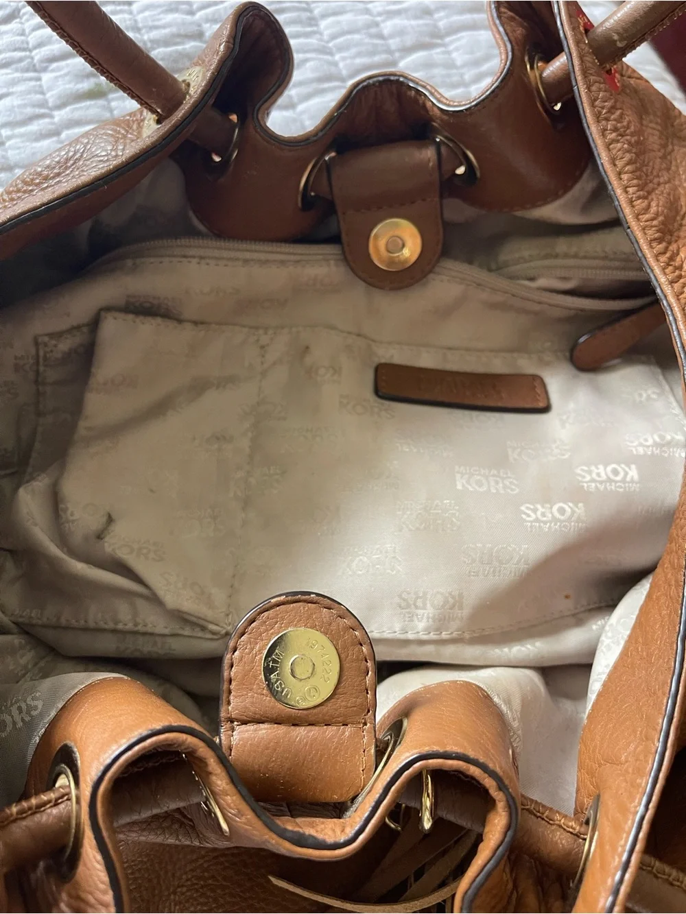 Michael Kors Cognac Leather Tassel Drawstring Tote or Shoulder bag